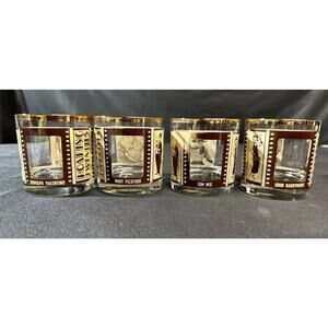 Vintage HouzeArt Whiskey Glasses Silent Movie Roaring 20’s Actors Barware MCM